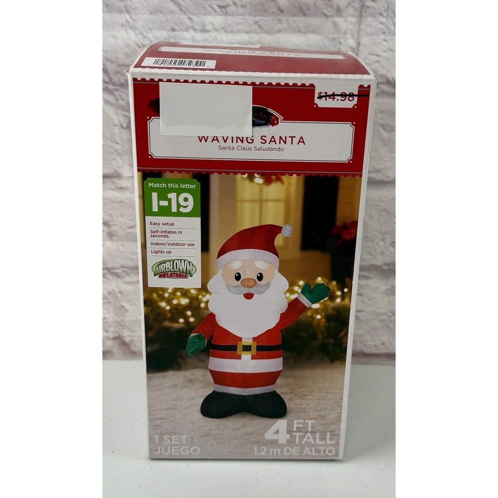 Holiday Time 4' Airblown Inflatable Waving Santa Christmas Airblown Lights Up